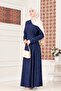 Tie-Waist Jacquard Evening Dress-Dark Blue - 2