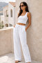 Women's White 100% Cotton Muslin Woven Relaxed Straight Pants - 2