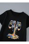 Printed Black 3-Piece Children's T-Shirt 100% Cotton Short Sleeve Knitted Crew Neck - 4