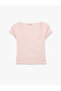 Slim Fit Short Sleeve Lace Detailed Wrinkled Square Neck T-Shirt - 3