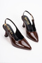 Women's Brown Patent Leather Stiletto with Buckle Detail - 4