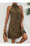 Women's Sleeveless Halter Neck Strap Patterned Midi Single Jersey Dress - 3