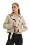 Beige Nappa Women's Leather Coat - 2