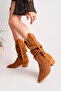 Women's Tan Suede Laser Cut Summer Boots - (Large Size - Order 1 Size Smaller) - 3
