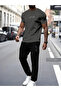 Men's Cotton Signature Printed Crew Neck T-Shirt Jogger Sweatpants Set - 4