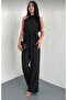 Women's Black Polka Dot Halter Neck Belted Lined Loose Wide Leg Summer Jumpsuit - 3