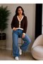 Women's V-Neck Buttoned Striped Short Crop Jacket-Cardigan - 3