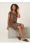 Women's Brown Leopard Print Round Neck Dress - 6