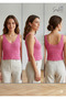 Women's Openwork Strappy V-Neck Knitwear Crop Bustier Blouse - 3