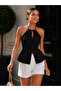 Women's White Halter Neck Low-Cut Peplum Blouse Casual, Office and Event Style - 2