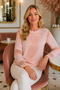 Women's Round Neck Long Sleeve Guipure and Lace Detailed Stylish Casual Powder Blouse with Back Button Detail - 2
