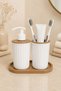 3 Piece Bathroom Set Modern Striped Design |   Liquid Soap Dispenser |   Toothbrush Holder |   Organizer