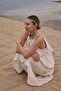 Stone Beige Long Dress with Embroidered Collar 3454 - 4