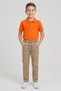 Boy's Orange Short Sleeve Polo Neck T-Shirt Beige Ribbed Waist Canvas School Pants Bottom Top School Outfit - 2