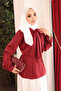 Burgundy Collar Tie Pleated Shirt