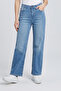 High Waist Pipe Leg Denim Trousers with Pockets - Ice Blue