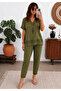 Short Sleeve V-Neck Sequined Viscose Blouse and Trousers Bottom Top Set
