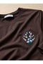 Tshirt Embroidered with Mugwort Flower-2- Combed Cotton-Brown - 5