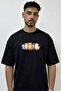 Cute Cats Design Printed Oversize Black T-Shirt
