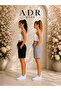 2-Piece Knee-Length Women's Shorts Black Gray Elastic Waist Daily Use - 3