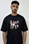 Anime Girls Design Printed Oversize Black T-Shirt