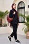 Long Back Cycling Collar Top and Elastic Sleeve Pants Set - Black - 5
