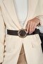 Patterned Round Gold Buckle Women's Belt Dress Belt Shirt Belt Jacket Belt - 4