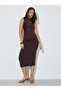 Brown Sheath Midi Dress with Ruched Detail - 3