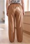 Elastic Waist Wide Leg Plus Size Women's Linen Trousers Brown - 4