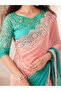 Women's Pure Chiffon Peach Embellished Designer Saree With Blouse Piece - 4