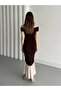 Brown Boat Neck Ruffle Dress - 4798 - 5