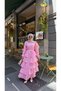 Women's Embroidered Layered Flounce Waist Tie Suit Pink - 5