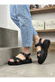 Women's Black Ankle Buckle Cross Strap Sandals - 2