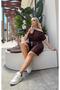 Women's Plus Size Viscose Soft Textured Flexible T-Shirt Shorts Tracksuit Set 28001 - 8
