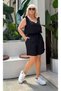 Women's Plus Size V-Neck Shoulder Bow Detail Woven Sofia Linen Blouse Shorts Set 28003