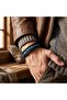 Blue Madagascarr Stone 316L Steel Interlocking Multi-Layer Braided Leather Men's Bracelet 18392B9D27 - 2