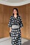 Black and White Satin Dress with Waist Detail - 4
