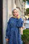 Women's Floral Pattern Shiny Striped Dress Navy Blue - 16