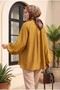 Oversized Tulle Voile Blouse with Tie Collar and Half Buttons - Tan - 3