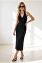 Women's Black Halter Neck Deep Backless Maxi Dress Elb-19002681 - 3