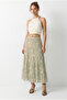 Women's Mint Green Elastic Waist Self-Patterned Lined Midi Skirt 355 60286035 - 3
