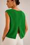 Green Back Slit Detailed Crew Neck 100% Cotton Women's Knitwear Blouse - 5