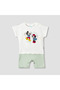 Round Neck Short Sleeve Romper with Mickey and Minnie Mouse Print