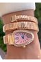Gold Color Pink Dial Snake Watch, Wrap Around Watch, Women's Wristwatch