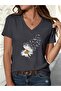 Women's Mix Printed V-Neck Sleeved Regular Fit Comfortable T-Shirt - 3