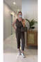 Mone Khaki Tensel Sleeveless Blouse Pants Set - 3