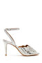 Women's Silver Ankle Buckle Stone Detailed Thin Heeled Leather Sandals 26Sfd121414