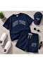 Boy's Slogan Text Embroidered T-Shirt - Shorts Bottom Top Set