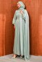 Water Green Collar Stone Draped Janjan Evening Dress - 4