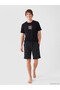 Black Printed Men's Shorts Pajama Set